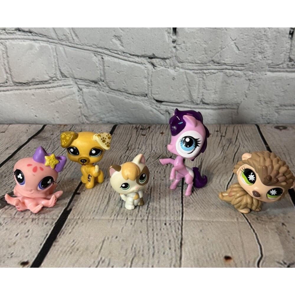 Littlest Pet‎ Shop LPS Lot of 5 Unicorn, Cat, Dog, Hedgehog, Octopus